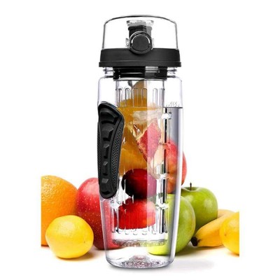 BPA Free Tritan Plastic Water Bottle 32 oz with Long Infuser Basket Fruit Infuser Water Bottle with Sleeve, Cleaner Brush